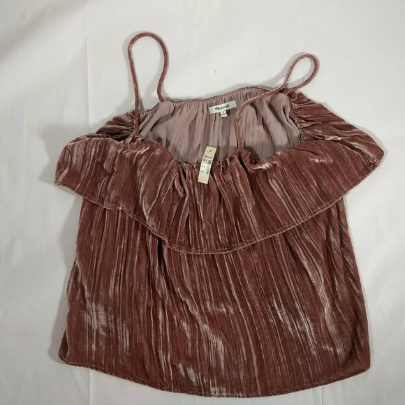 Madewell Velvet Off the Shoulder Top Rose Women''s Size Medium H2264 M - Picture 3 of 5